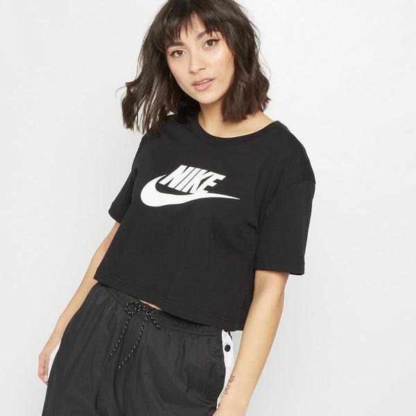 Crop Top Nike T Shirt Donne Italia WOMEN'S T-SHIRT NIKE SWOOSH FASCHION BLACK SHORT WOMAN JERSEY