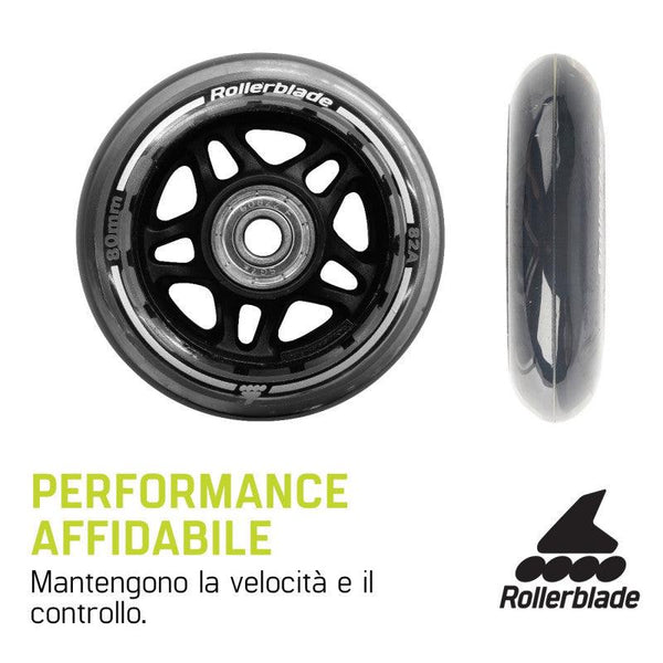 RUOTE ROLLERBLADE PERFORMANCE 80/82A (8PCS) CON CUSCINETTO SG7 NERE - TOP LEVEL SPORT